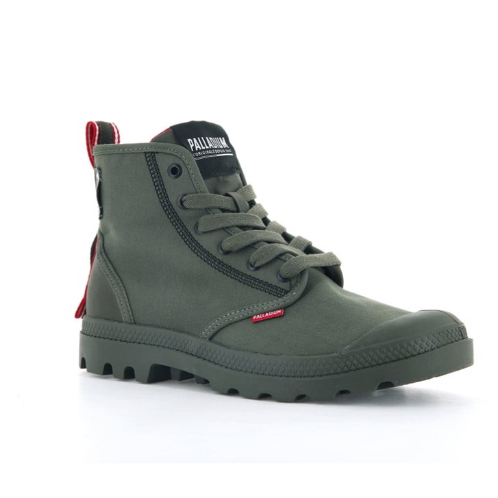 Palladium Pampa Dare 2 Survive Women's Boots Olive | UK T247-AGT